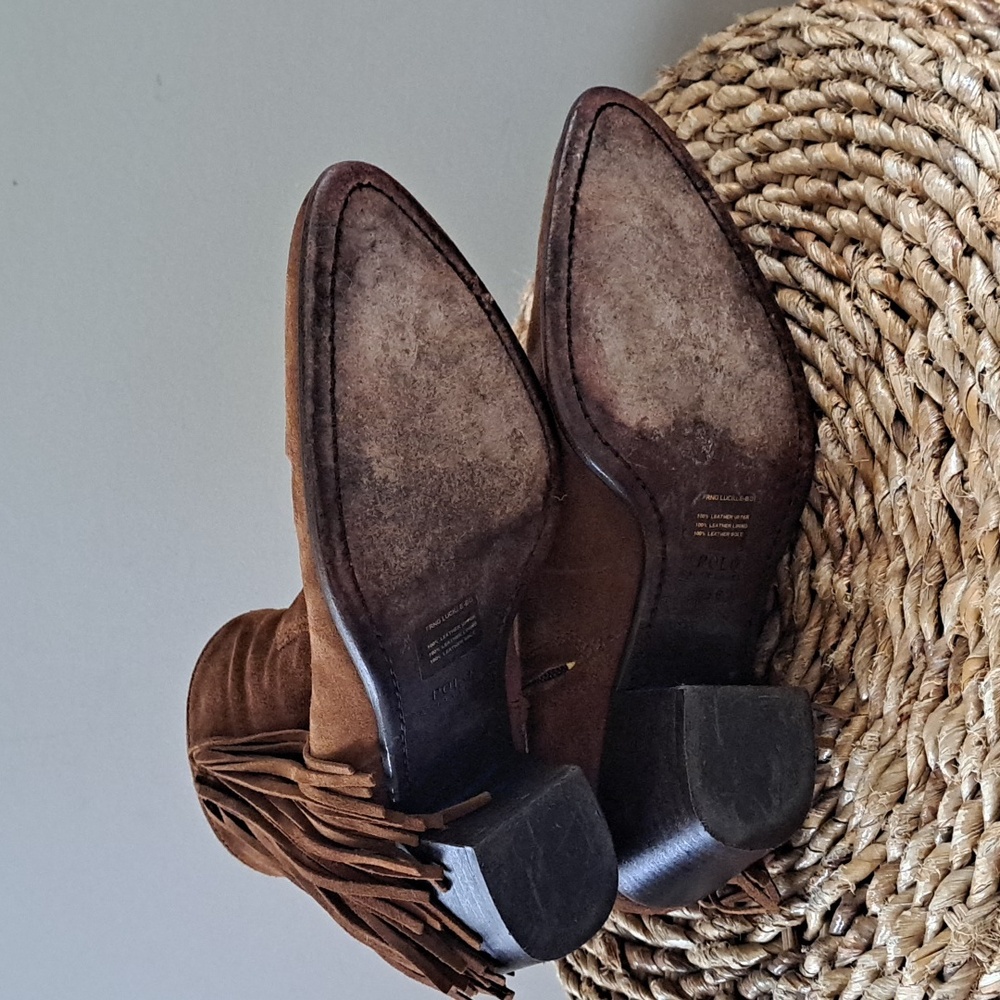 Polo Ralph Lauren Womens Lucille Brown Suede Western Fringe Ankle Booties S-8.5 - Picture 6 of 8